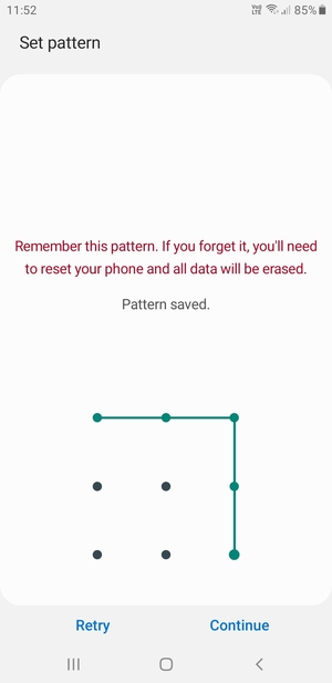 Draw an unlock pattern and select Continue
