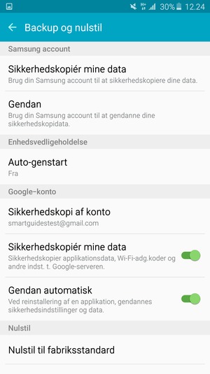 Vælg Sikkerhedskopi af konto