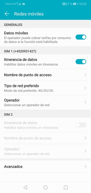 Activar o desactivar Itinerancia de datos