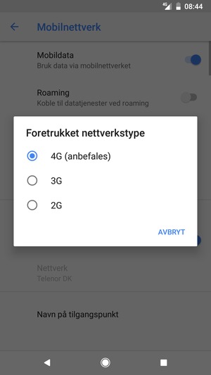 Velg ønsket alternativ