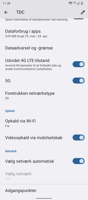 Scroll til og vælg Foretrukken netværkstype