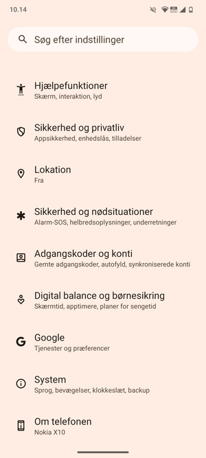 Scroll til og vælg Sikkerhed og privatliv