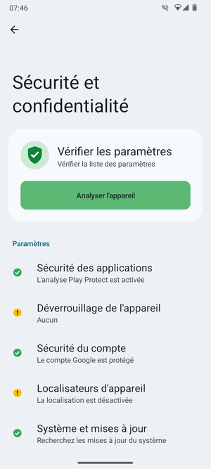 Sélectionnez Déverrouillage de l'appareil