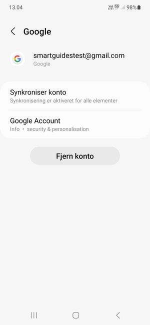 Vælg Synkroniser konto