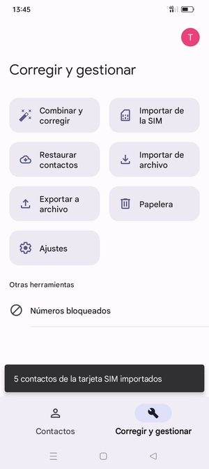 Sus contactos se guardarán en su cuenta de Google y se guardarán en su teléfono la próxima vez que Google sea sincronizado.