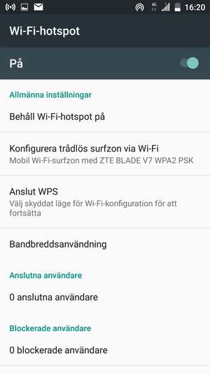 Din telefon har nu ställts in för att kunna användas som ett modem