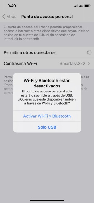 Seleccione Activar Wi-Fi y Bluetooth