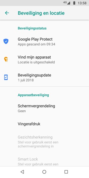 Om uw schermvergrendeling te activeren, ga naar het Beveiliging en locatie-menu en selecteer Schermvergrendeling