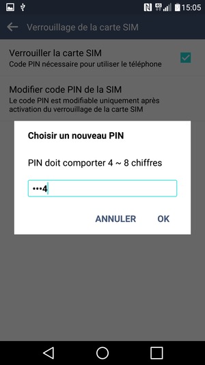 Saisissez votre Nouveau code PIN de la carte SIM et sélectionnez OK