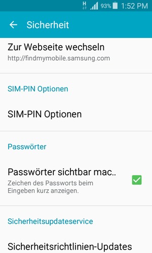 Scrollen Sie und wählen Sie SIM-PIN Optionen
