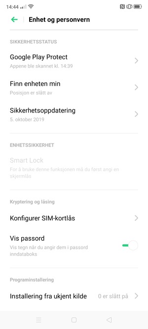 Bla til og velg Konfigurer SIM-kortlås