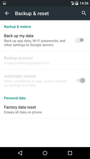 Turn on Back up my data