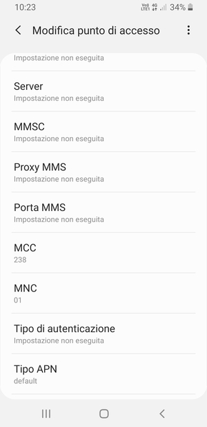 Scorri verso il basso e inserisci le informazioni di internet