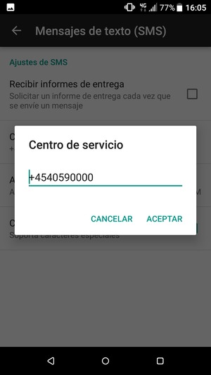 Introduzca el número de Centro de servicio y seleccione ACEPTAR