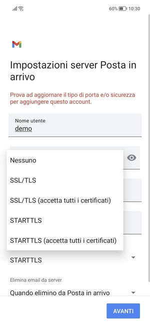 Seleziona Nessuno e AVANTI