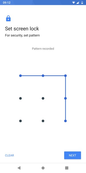 Draw an unlock pattern and select NEXT