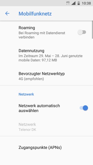 Wählen Sie Bevorzugter Netztyp