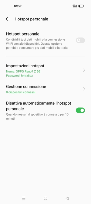 Seleziona Impostazioni hotspot