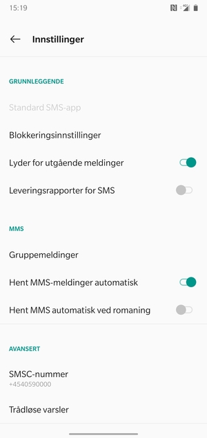 Velg SMSC-nummer