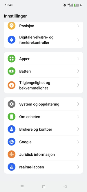 Bla til og velg System og oppdatering