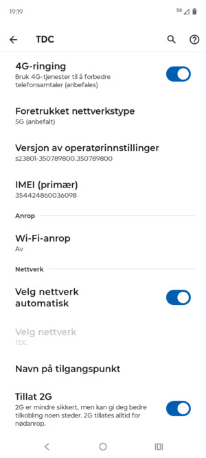 For å bytte nettverk hvis det oppstår nettverksproblemer, slå av Velg nettverk automatisk