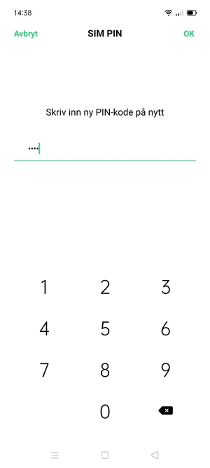 Bekreft din nye PIN-kode for SIM-kort og velg OK
