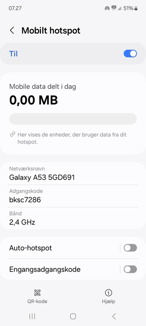Din telefon er nu sat op til brug som modem