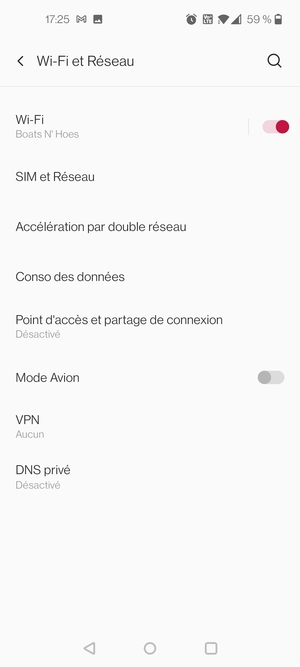 Sélectionnez SIM et Réseau