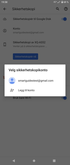 Velg sikkerhetskopi-kontoen din