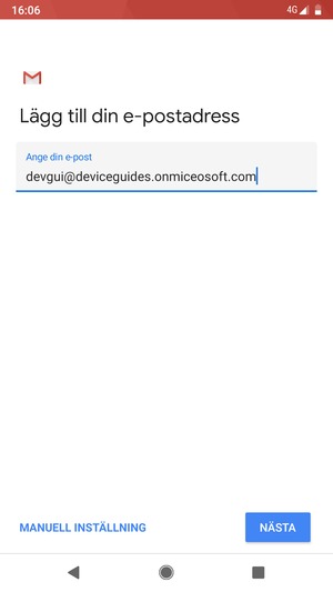 Ange din e-postadress och välj MANUELL INSTÄLLNING