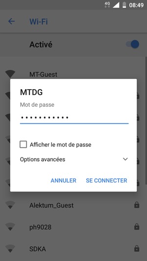 Saisissez le mot de passe du Wi-Fi et sélectionnez SE CONNECTER