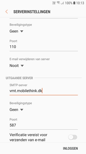Schakel Verificatie vereist voor verzenden van e-mail uit en and selecteer INLOGGEN