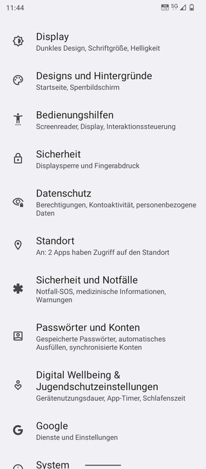 Scrollen Sie und wählen Sie Standort