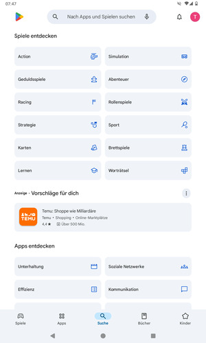 Wählen Sie die Suchleiste