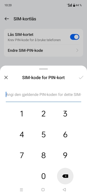 Skriv inn Gammel PIN-kode for SIM-kort og velg OK