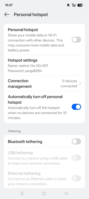 Turn on Personal hotspot