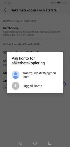 Tryck på ditt säkerhetskopieringskonto