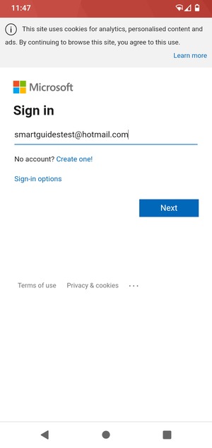 Enter your Email address and select Next