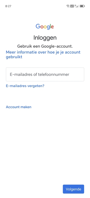 Voer uw Gmail adres in en selecteer Volgende
