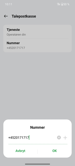 Skriv inn Nummer til talepost og velg OK