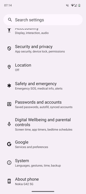Scroll to and select Passwords and accounts