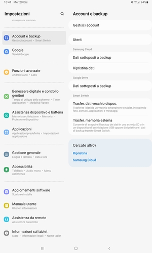 Scorri e seleziona Account e backup