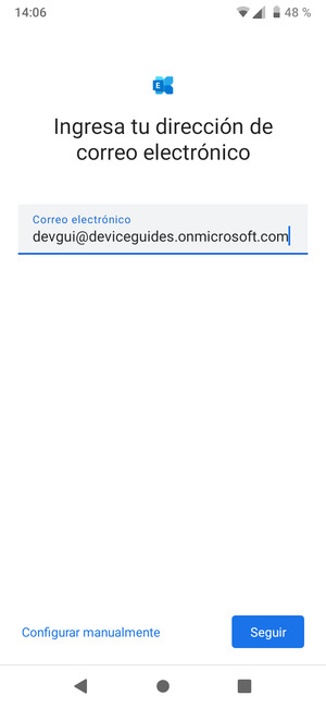 Introduzca su Dirección de correo electrónico y Contraseña. Seleccione Configurar manualmente
