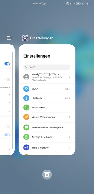 Wählen Sie das Symbol Löschen, um alle laufende Apps zu schließen