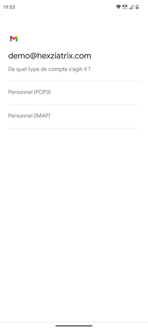 Sélectionnez Personnel (POP3) ou Personnel (IMAP)