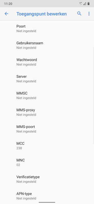 Scroll naar beneden en voer mms-gegevens in
