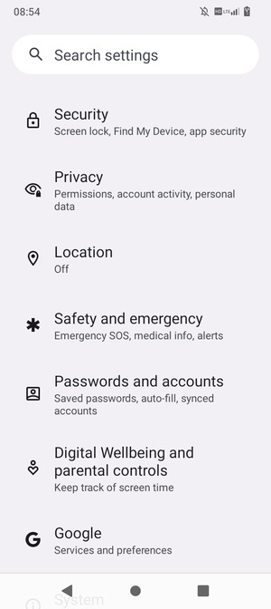 Scroll to and select Security