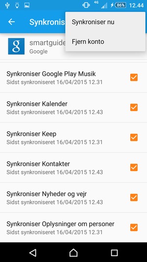 Vælg Synkroniser nu