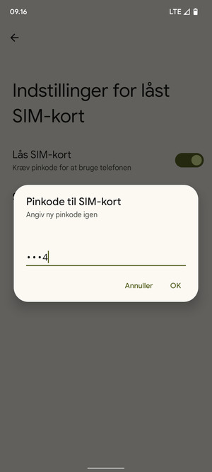 Bekræft din nye pinkode til SIM-kort og vælg OK