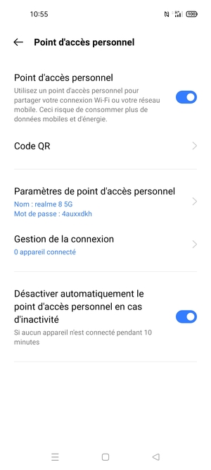 Votre téléphone est maintenant configuré pour être utilisé comme modem